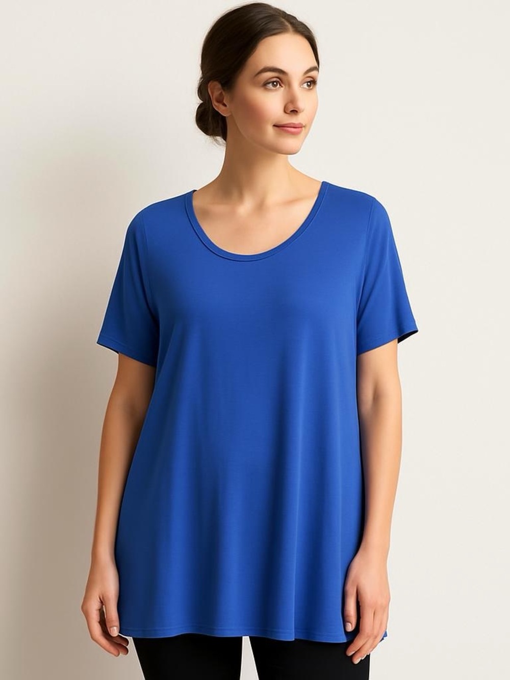 Spiga Collection Blue Short Sleeve‎ Women's Top Bamboo Blend Size L